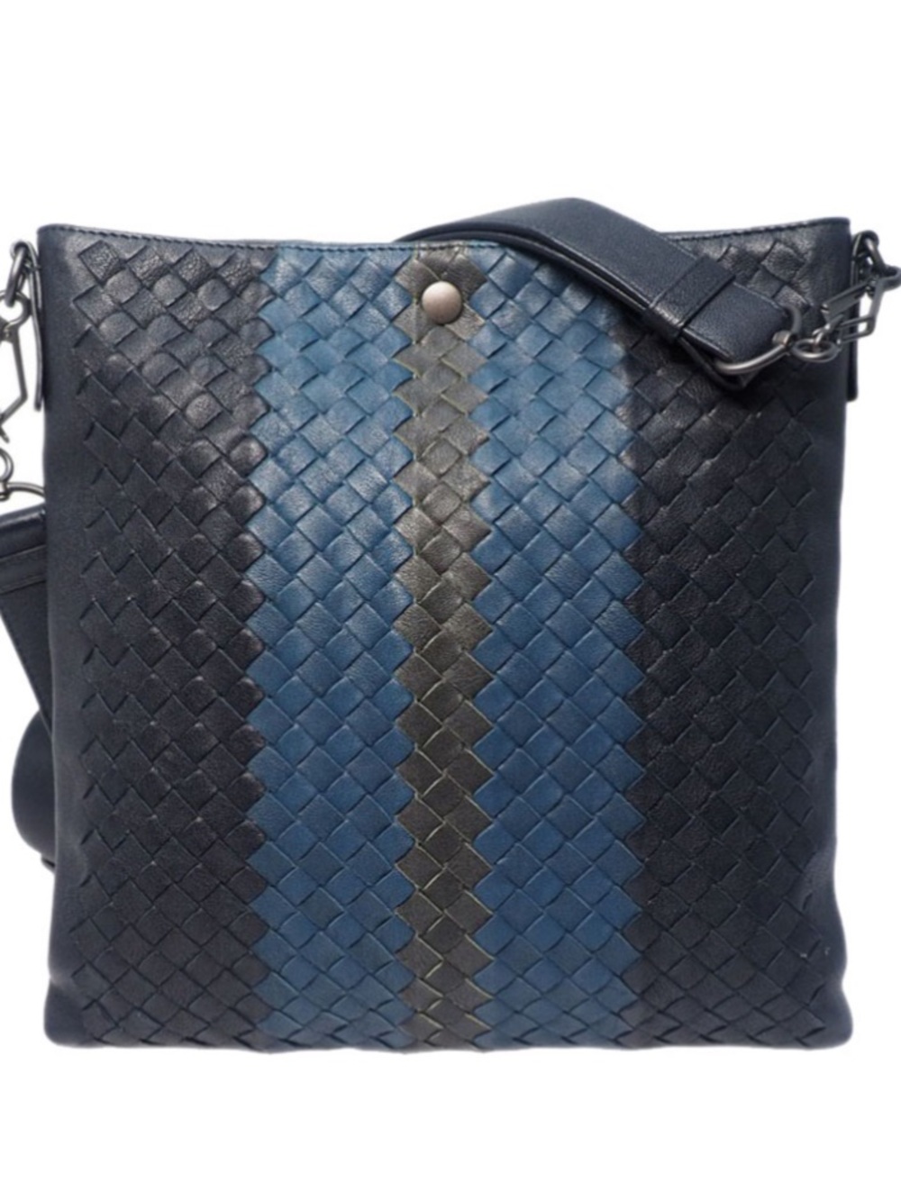 Bottega Veneta Men's Woven Leather Blue & Black Napa Intrecciato Bag
